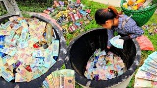 A large sum of money in the abandoned bin. And the poor girl collecting scrap bottles.