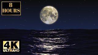 Full Moon Night Water Wallpaper Background With Relaxing Music And Waves Sounds For Sleep 4K 8 HOURS