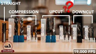 Spiral Bits - Compression VS Upcut VS Downcut VS Straight - Never Before Seen 19,000 FPS HD Video