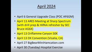 San Diego ARES (SDGARES) Monthly Meeting Greetings & Announcements, recorded 3-9-2024