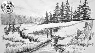 How to Draw a Landscape with pencil step by step and very easy