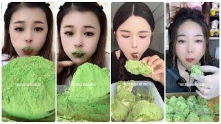 Best matcha green tea powder & Eating matcha powdered ice & matcha benefits & Matcha ice mukbang 137