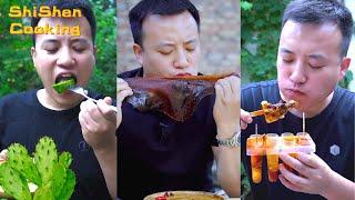 Village Funny Mukbang |  Grilled Stone Food | Wild Cooking | Eating Weird Plant Collection