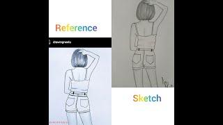 How to draw a Back of Girl , Drawing Neelu Replica, Beautiful Pencil sketch ️