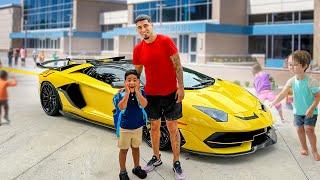 Dropping My SON Off At School In a Lamborghini SVJ Roadster!