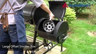 Captiva Designs 2-In-1 Charcoal Smoker Grill with Offset Smoke Box