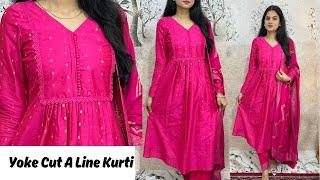 New Yoke A Line Kurti Cutting And Stitching /Yoke Kurti Design/Trendy Kurti Design/Pleated Kurti