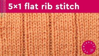 5x1 Flat Rib Stitch Knitting Pattern for Beginners (2 Row Repeat)