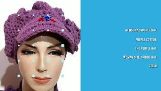 Andrea Designs - NEWSBOY CROCHET HAT, PURPLE COTTON, THE PURPLE HAT, WOMAN SIZE, SPRING HAT,