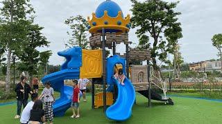 Fun kids outdoor playground with toys and sing for baby