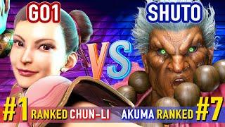 SF6 ▰ GO1 (#1 Ranked Chun-Li) vs SHUTO (#7 Ranked Akuma) ▰ High Level Gameplay