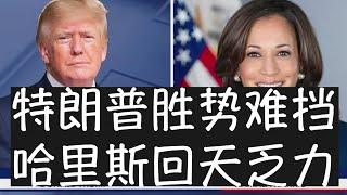 特朗普在全国民调中仅落后0.1%，7个战场州则全面领先，上扬势头难以阻挡，选举人票有望取得明显优势。哈里斯终局乏力，靠动员特朗普前部属展开攻击似乎对选民无效，与共和党人切尼在铁锈三州的巡游也难有收获。