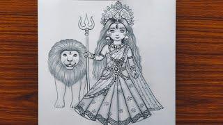 Durga Maa Drawing - Pencil Sketch | Navaratri special drawing | drawing pictures | Marine arts