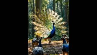 A peacock gracefully spread its vibrant feathers  #cute #fun