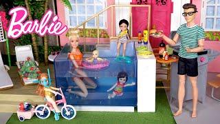 Barbie & Ken Doll Family Getting Ready for Pool Party Playdate