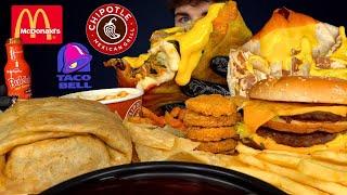 ASMR Giant Chipotle Burrito Taco Bell & Mcdonald's with (2x Nuclear Fire Sauce)