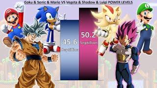 Goku & Sonic & Mario VS Vegeta & Shadow & Luigi POWER LEVELS - DB / DBZ / DBS / SDBH / Sonic / Mario