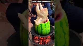 how can possible to cook chicken inside the watermelon #cookingnewtrick #watermelon #tipandtricks