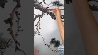 소나무 그림 그리기ㅣ#수묵화 #동양화 #먹그림ㅣ#水墨 Ink painting #drawing #pinetree  #freestylepainting