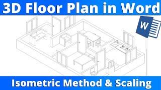 Floor Plan 3D in MS Word - Isometric Method