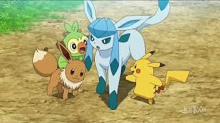 Pikachu,Grookey and Eevee Playing around Glaceon in Pokemon Journeys ENGLISH DUBBED HD