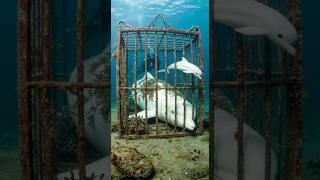 Baby albino dolphin asks for help to save its mom