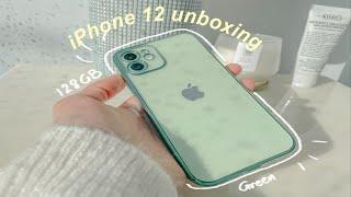  iPhone 12 unboxing + accessories + setup | ASMR | Aesthetic | Green 128 gb