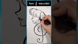 Turn Music Symbol into a Girl #shorts #artshorts #artchallenge #meiyu #drawingchallenge