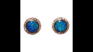 Round Blue Opal Earrings with Diamonds 14k Gold | FlashOpal