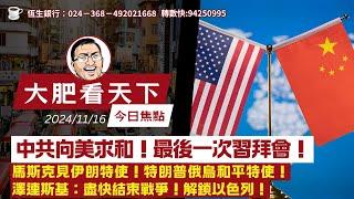 2024-11-16｜中共向美求和！最後一次習拜會！馬斯克見伊朗特使！特朗普俄烏和平特使！澤連斯基：盡快結束戰爭！解鎖以色列！I大肥看天下