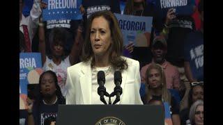 Protesters interrupt Kamala Harris presidential campaign speech in Savannah, Georgia