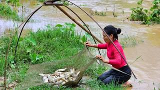 Super Typhoon Yagi causing heavy rain, flood water - Harvest fish by traditional methods - cooking