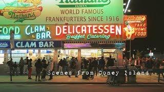 Coney Island Nightlife. Luna Park Boardwalk scenes. Brooklyn New York City 4K