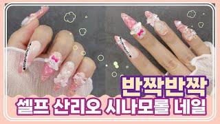 [셀프네일]반짝반짝 투명한 시나모롤네일 산리오네일 / 연장네일 / 셀프네일asmr