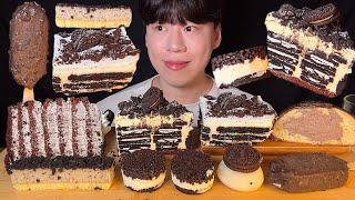 SUB) Korean oreo dessert mukbang asmr, cheese cake, cream bread, ice cream