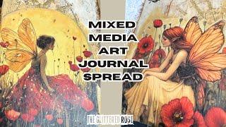 Simple Mixed Media Art Journal Spread "Magical Poppies" TGR Nov Challenge