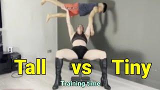 Tall vs Short - training time | tall woman short man | tall amazon woman lift carry a guy