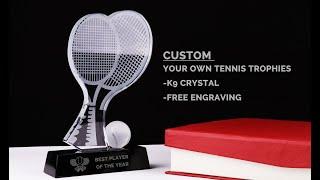 Crystal Tennis Trophy with Free Engraving