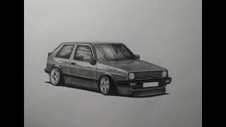 Как нарисовать машину Volkswagen Golf MK2 stance / Фольксваген Гольф МК2