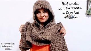 (SUBTITLED IN ENGLISH) BUFANDA CON CAPUCHA A CROCHET(ganchillo) #crochet #LasMaravillasdelCrochet