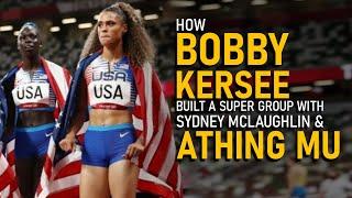 Track Supergroup: Athing Mu, Keni Harrison, Jenna Prandini and Sydney McLaughlin with Bobby Kersee