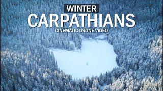 Winter Carpathians from a drone. Artistic photography. Synevyr, Vorokhta, Tatars. Ukraine.