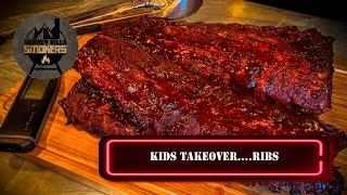 Smoked BBQ Ribs Recipe on the Oklahoma Joe - Kids Take Over