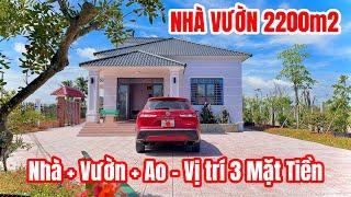 Nhà vườn đẹp gần bình Chánh tphcm, 2200m2 đầy đủ nhà + vườn + ao. Nằm góc 3 mặt tiền đường xe hơi