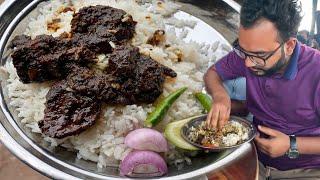 Eating Lunch(Rice & Spicy Meat Curry, Kala Bhuna, Huge Nalli) With Friends at City Hat Hanif Hotel