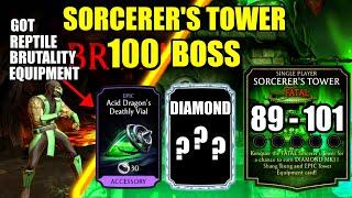 MK Mobile. Fatal Sorcerers Tower 100 BOSS. Sorcerer Tower 89-101. Got Diamond Card,Reptile Brutality