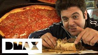 Adam Devours 2 Chicago Style Dishes: The Italian Beef Sandwich And Deep Dish Pizza | Man V Food