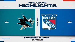 NHL Highlights | Rangers vs. Sharks - November 14, 2024