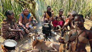 WILD Hadzabe Tribe COOKS GOAT Meat in African Wilderness!