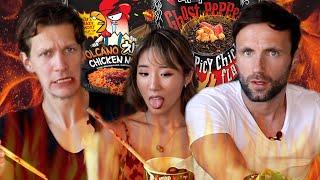  Germans Try Korean EXTREME Spicy Noodles · YB vs. FOOD